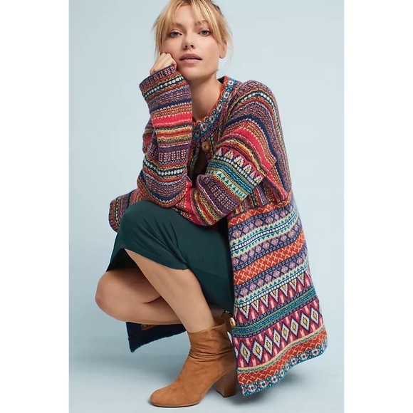 Anthropologie Sweaters - Anthropologie MOTH Livia Intarsia Cardigan Sweater Wool Boho Button Down ~ Large